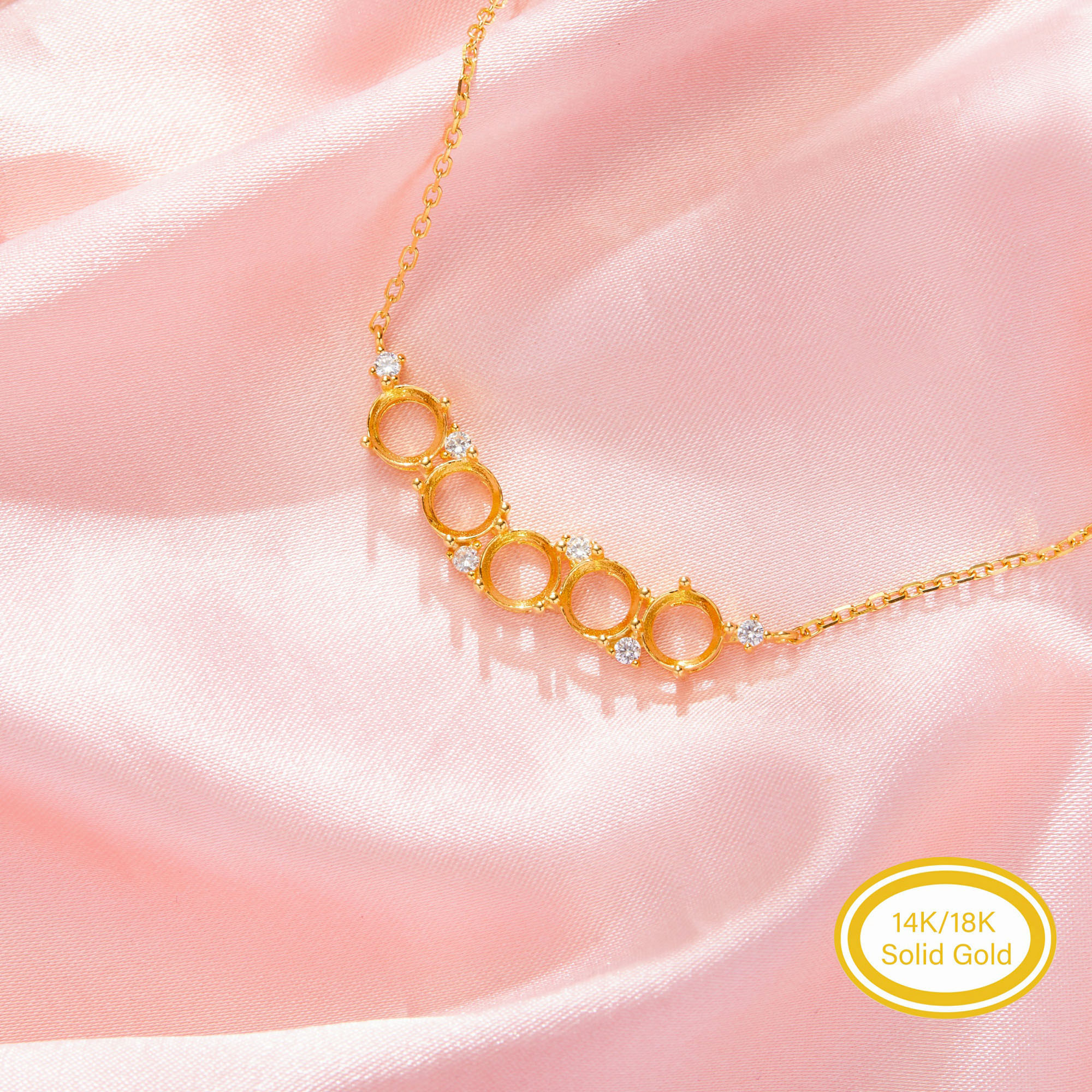 5 Stones 6MM Round Prong Pendant Settings,Solid 14K 18K Gold Necklace,DIY Jewelry With Necklace Chain 16''+2'' 1411465 5 Stones 6MM Round Prong Pendant Settings,Solid 14K 18K Gold Necklace,DIY Jewelry With Necklace Chain 16''+2'' 1411465