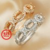 4x6MM Oval Prong Ring Settings Three Stones Rose Gold Plated Solid 925 Sterling Silver DIY Adjustable Ring Bezel Supplies for Gemstone 1224132