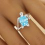 1PCS Sea Turtle Oval Simulated Aquamarine Sea Blue Cubic Zirconia Ring,Split Shank Solid 925 Sterling Silver Ring,Adjustable Ring 6220252