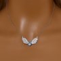 Angel Wings Pendant Necklace With 8MM Heart Sky Blue Cubic Zirconia,Solid 925 Sterling Silver Necklace,Dainty Necklace 6170049