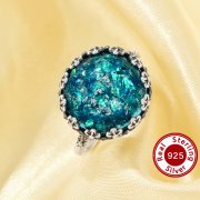 Antiqued Silver Round Blue Resin Stone Flower Adjustable Ring,Solid 925 Sterling Silver Ring 6210317