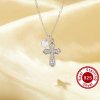 1PCS Cross White Cubic Zirconia Pendant Necklace,Solid 925 Sterling Silver Necklace,Dainty Pave CZ Stone Cross Necklace Chain 16''+2'' 6190086