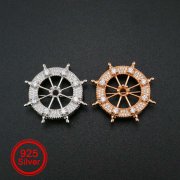 1Pcs 3MM Round Prong Pendant Settings Rose Gold Solid 925 Sterling Silver Rudder Helm Brooch DIY Supplies 1582055