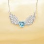 Angel Wings Pendant Necklace With 8MM Heart Sky Blue Cubic Zirconia,Solid 925 Sterling Silver Necklace,Dainty Necklace 6170049