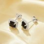 Black CZ Stone Cushion Square Studs Earrings,Solid 925 Sterling Silver Earrings,Pave CZ Stone Square Earrings 6340008