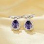 Pear Hoop Earrings With 6x8MM Pear Purple Cubic Zirconia,Solid 925 Sterling Silver Earring,Pave CZ Stone Earrings 6330009