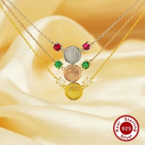 Keepsake Breast Milk Resin Round Bezel Birthstone Pendant Necklace Settings,Solid 925 Sterling Silver Rose Gold Plated Necklace,Birthstone Necklace Chain 16\'\'+2\'\' 1411378