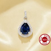 Pear Simulated Sapphire Pendant 6x8MM Pear,Solid 925 Sterling Silver Pendant Charm,Pave CZ Stone Pear Pendant 6130042