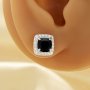 Black CZ Stone Cushion Square Studs Earrings,Solid 925 Sterling Silver Earrings,Pave CZ Stone Square Earrings 6340008