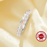 Tree Branch Leaf Ring With 3MM Round Color Change Simulated Opal,Solid 925 Sterling Silver Ring,Adjustable Ring,October Birthstone Ring 6210291