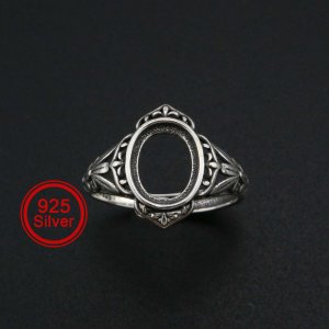 8x10MM Oval Ring Settings Vintage Style Antiqued Solid 925 Sterling Silver Adjustable Ring Bezel DIY Supplies 1223112