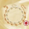 4MM 11 Stones Heart Bezel Bracelet Settings,Solid 925 Sterling Silver Rose Gold Plated Bracelet With Chain 7''+1.6'' 1900306