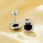 Black CZ Stone Cushion Square Studs Earrings,Solid 925 Sterling Silver Earrings,Pave CZ Stone Square Earrings 6340008