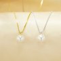 1PCS 7MM Round White Shell Pearl Beads Pendant Necklace,Solid 925 Sterling Silver Gold Plated Necklace,Minimalist Shell Pearl Necklace Chain 16''+2'' 6110140