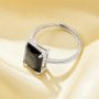 Minimalist Rectangle Black CZ Stone Adjustable Ring,Solid 925 Sterling Silver Ring,Simple Rectangle Ring 6250053