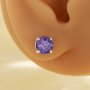 Minimalist Round Nature Purple Amethyst Studs Earrings,February Birthstone Solid 925 Sterling Silver Earring,Simple Round Studs Earrings 6310092