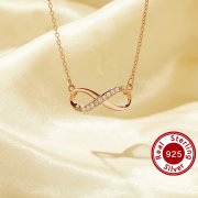 1PCS Infinite Loop Eternity White Cubic Zirconia Pendant Necklace,Solid 925 Sterling Silver Rose Gold Plated Necklace,Dainty Necklace Chain 16''+2'' 6190088