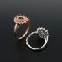 1Pcs 6x8MM Oval Double Halo Flower Pave CZ Stone Vinatge Style Rose Gold Plated Solid 925 Sterling Silver Adjustable Prong Ring Settings Blank for Gemstone 1224030