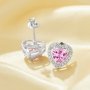 Elegant Halo Heart Studs Earrings With 6MM Heart Pink Cubic Zirconia,Solid 925 Sterling Silver Earring,Pave CZ Stone Heart Earrings 6370020