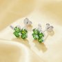 Dainty Lucky Four Leaf Clover Studs Earrings With 4 Stone 4MM Heart Green Cubic Zirconia,Solid 925 Sterling Silver Earring 6370021