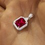 Rectangle Simulated Ruby Pendant With 8x10MM Rectangle Ruby,Solid 925 Sterling Silver Pendant Charm,July Birthstone Pendant 6150008