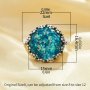 Antiqued Silver Round Blue Resin Stone Flower Adjustable Ring,Solid 925 Sterling Silver Ring 6210317