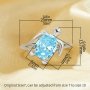 1PCS Sea Turtle Oval Simulated Aquamarine Sea Blue Cubic Zirconia Ring,Split Shank Solid 925 Sterling Silver Ring,Adjustable Ring 6220252