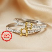 1Pcs 4MM Round Silver Small Gemstone Cz Stone Luxury Prong Bezel Solid 925 Sterling Silver Adjustable Ring Settings 1294148