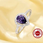 Elegant Halo Pear Ring With 6x8MM Pear Purple Cubic Zirconia,Solid 925 Sterling Silver Ring,Pave CZ Stone Pear Ring 6230043