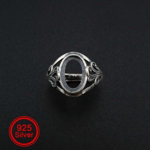 1Pcs 8x12MM Oval Ring Settings Adjustable for Cabochon Stone Antiqued Style Solid 925 Sterling Silver DIY Bezel Tray Supplies 1223110