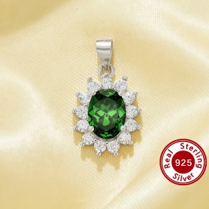 Luxury Oval Pendant With 6x8MM Oval Green Cubic Zirconia,Solid 925 Sterling Silver Pendant Charm,Vintage Styles CZ Stone Pendant 6120052