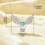 Angel Wings Pendant Necklace With 8MM Heart Sky Blue Cubic Zirconia,Solid 925 Sterling Silver Necklace,Dainty Necklace 6170049