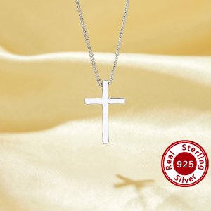 Minimalist Cross Pendant Necklace,Solid 925 Sterling Silver Pendant Necklace,Simple Cross Necklace 16\'\'+2\'\' 6190102