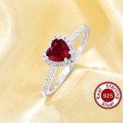 Dainty Halo Heart Simulated Ruby Ring With 6MM Heart Ruby,Solid 925 Sterling Silver Ring,July Birthstone Ring,Pave CZ Stone Ring 6270048