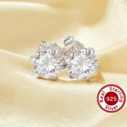 Minimalist Round Simulated Diamond Studs Earrings With 6MM Round White Cubic Zirconia,Solid 925 Sterling Silver Earring,Simple Round Studs Earrings 6310094