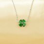 Lucky Four Leaf Clover Pendant Necklace With 4 Stone 4MM Heart Green Cubic Zirconia,Solid 925 Sterling Silver Necklace 16''+2'' 6170047