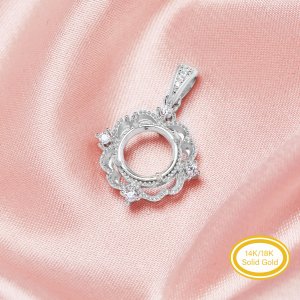 Keepsake Round Prong Pendant Settings,Vintage Style Solid 14K 18K Gold Pendant Charm with Moissanite,Art Deco Pendant,DIY Charm Bezel 1411353