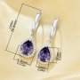 Pear Hoop Earrings With 6x8MM Pear Purple Cubic Zirconia,Solid 925 Sterling Silver Earring,Pave CZ Stone Earrings 6330009