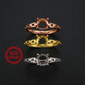 5-8MM Round Prong Ring Settings Solid 925 Sterling Silver Rose Gold Plated DIY Adjustable Ring Bezel for Gemstone 1210085