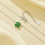 Lucky Four Leaf Clover Pendant Necklace With 4 Stone 4MM Heart Green Cubic Zirconia,Solid 925 Sterling Silver Necklace 16''+2'' 6170047