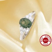 Elegant Oval Ring With 6x8MM Green Moss Agate,Solid 925 Sterling Silver Ring,Adjustable Ring,Vintage Styles Gemstone Ring 6220255