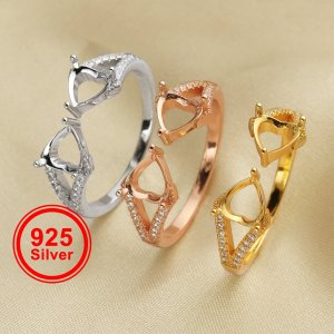 6MM Double Heart Prong Ring Settings Solid 925 Sterling Silver Rose Gold Plated Memory Jewelry DIY Ring Supplies 1294390