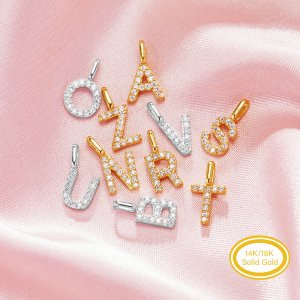 6-9MM Initial Letter Charm,Solid 14K 18K Gold Pendant Charm,Pave Moissanite Alphabet Charm,DIY Custom Name Charm Supplies 1431265