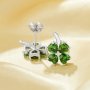 Dainty Lucky Four Leaf Clover Studs Earrings With 4 Stone 4MM Heart Green Cubic Zirconia,Solid 925 Sterling Silver Earring 6370021