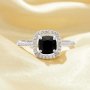 Elegant Cushion Square Ring With 6MM Square Black CZ Stone,Solid 925 Sterling Silver Ring,Pave CZ Stone Square Ring 6240027