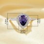 Elegant Halo Pear Ring With 6x8MM Pear Purple Cubic Zirconia,Solid 925 Sterling Silver Ring,Pave CZ Stone Pear Ring 6230043