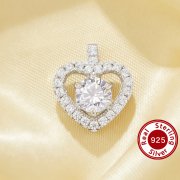 Round Simulated Diamond Heart Pendant White Cubic Zirconia,Solid 925 Sterling Silver Pendant Charm,Pave CZ Stone Heart Pendant Charm 6110164