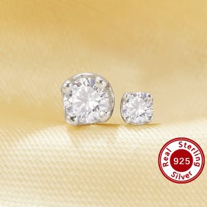 Tiny Round Nose Bone Stud With Round White Cubic Zirconia,Solid 925 Sterling Silver Nose Screw Ring 6310096