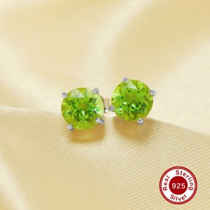 6MM Round Studs Earring With Natural Green Peridot Gemstone,Solid 925 Sterling Silver Studs Earring,August Birthstone Studs Earrings 6310078