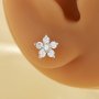 Dainty Screw Back Flower Studs Earrings With Round White Cubic Zirconia,Solid 925 Sterling Silver Earring,Pave CZ Stone Flower Earrings 6310098